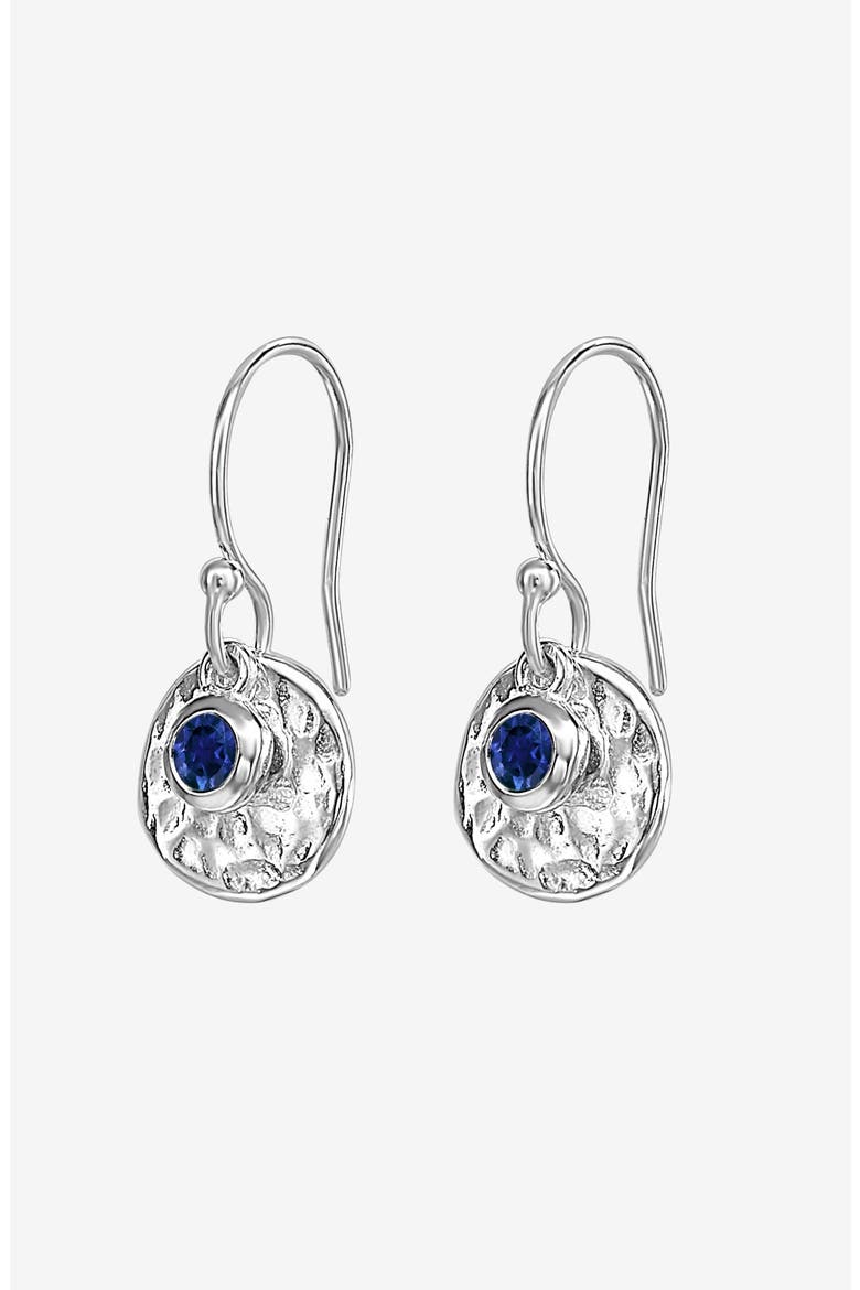 Hammered Disc & Blue Sapphire Array Earrings, Main, color, Sterling Silver