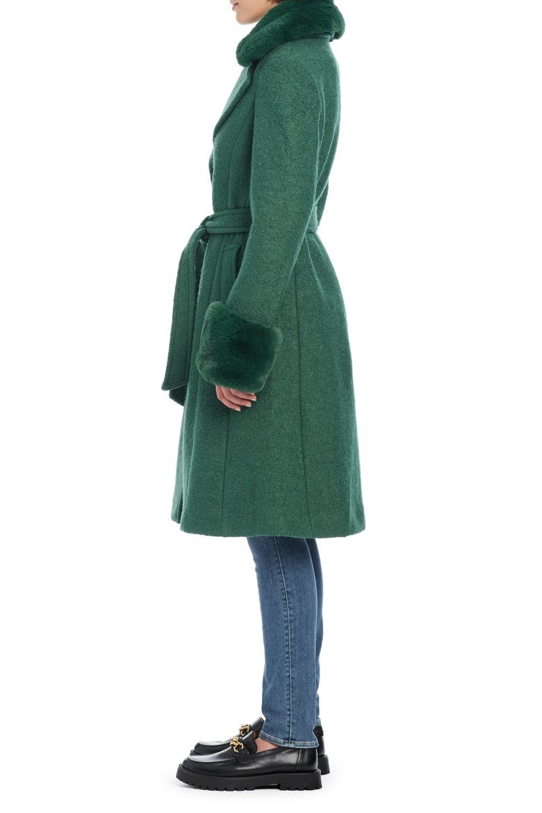 club belted wool blend coat with removable faux fur collar and cuffs, Alternate, color, VELVET MOSS