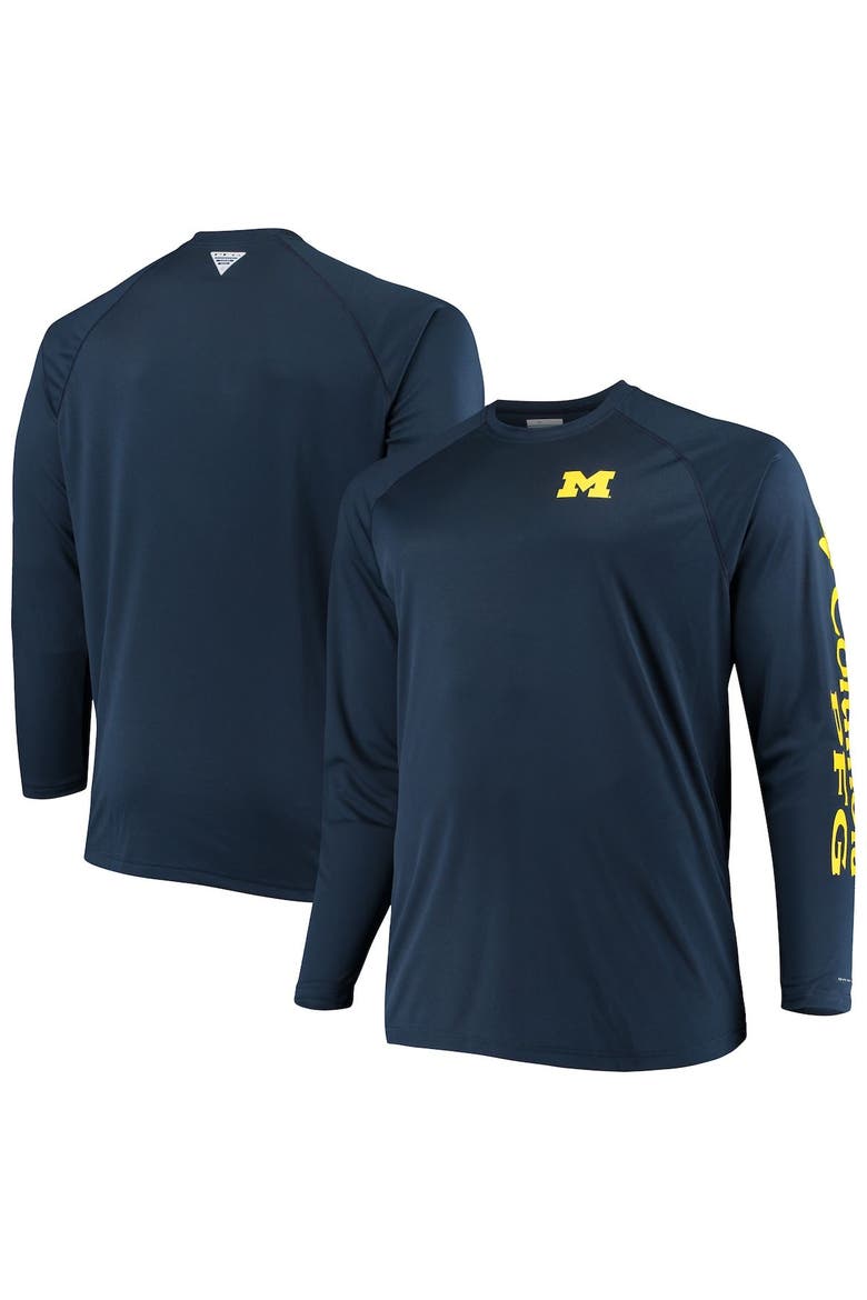 Men's Columbia Navy Michigan Wolverines Big & Tall Terminal Tackle Long Sleeve Omni-Shade T-Shirt, Main, color, Navy