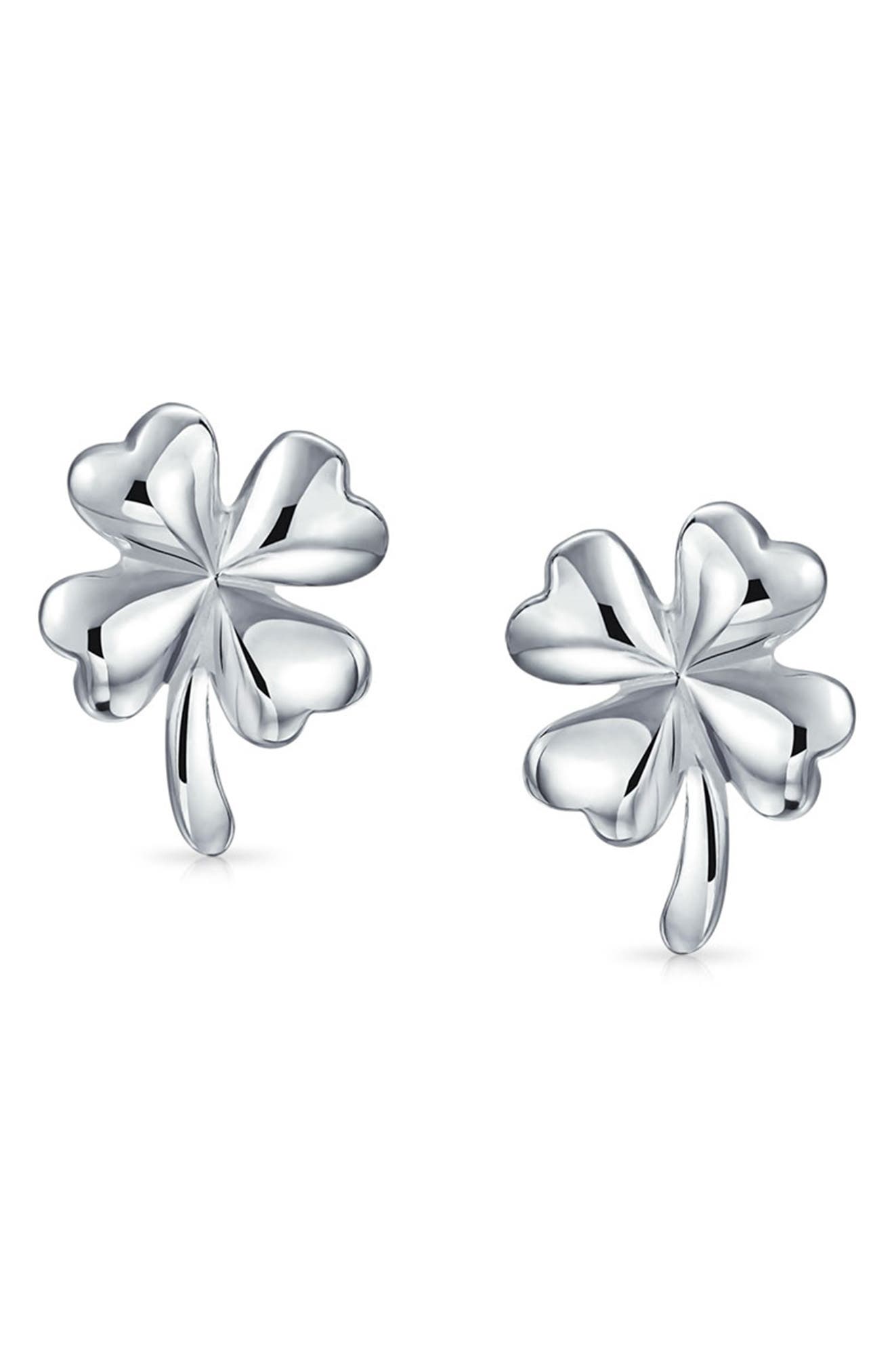 BLING JEWELRY Sterling Silver Good Luck Four Leaf Clover Stud Earrings
