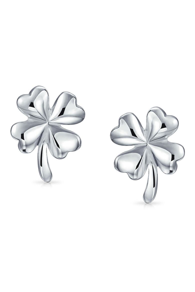 Sterling Silver Good Luck Four Leaf Clover Stud Earrings, Main, color, SILVER