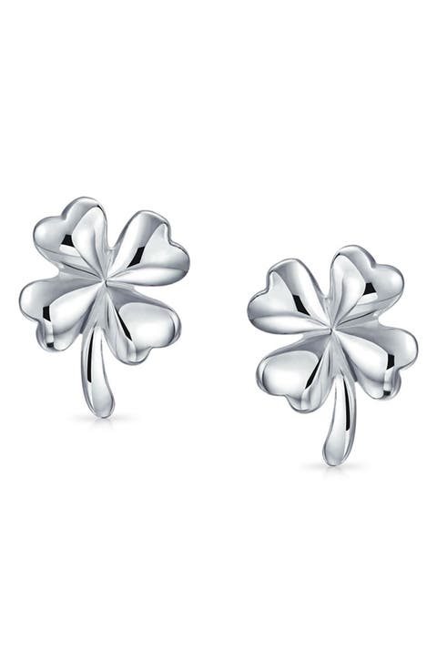 Sterling Silver Good Luck Four Leaf Clover Stud Earrings