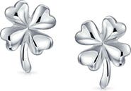 BLING JEWELRY Sterling Silver Good Luck Four Leaf Clover Stud Earrings