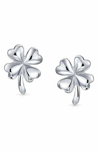 BLING JEWELRY Sterling Silver Good Luck Four Leaf Clover Stud Earrings
