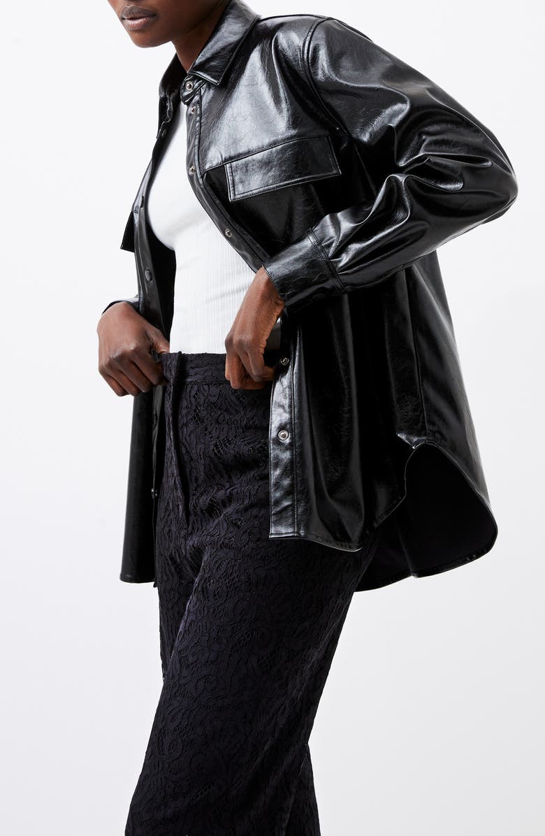 French Connection Emmett Faux Leather Shacket, Alternate, color, Blackout