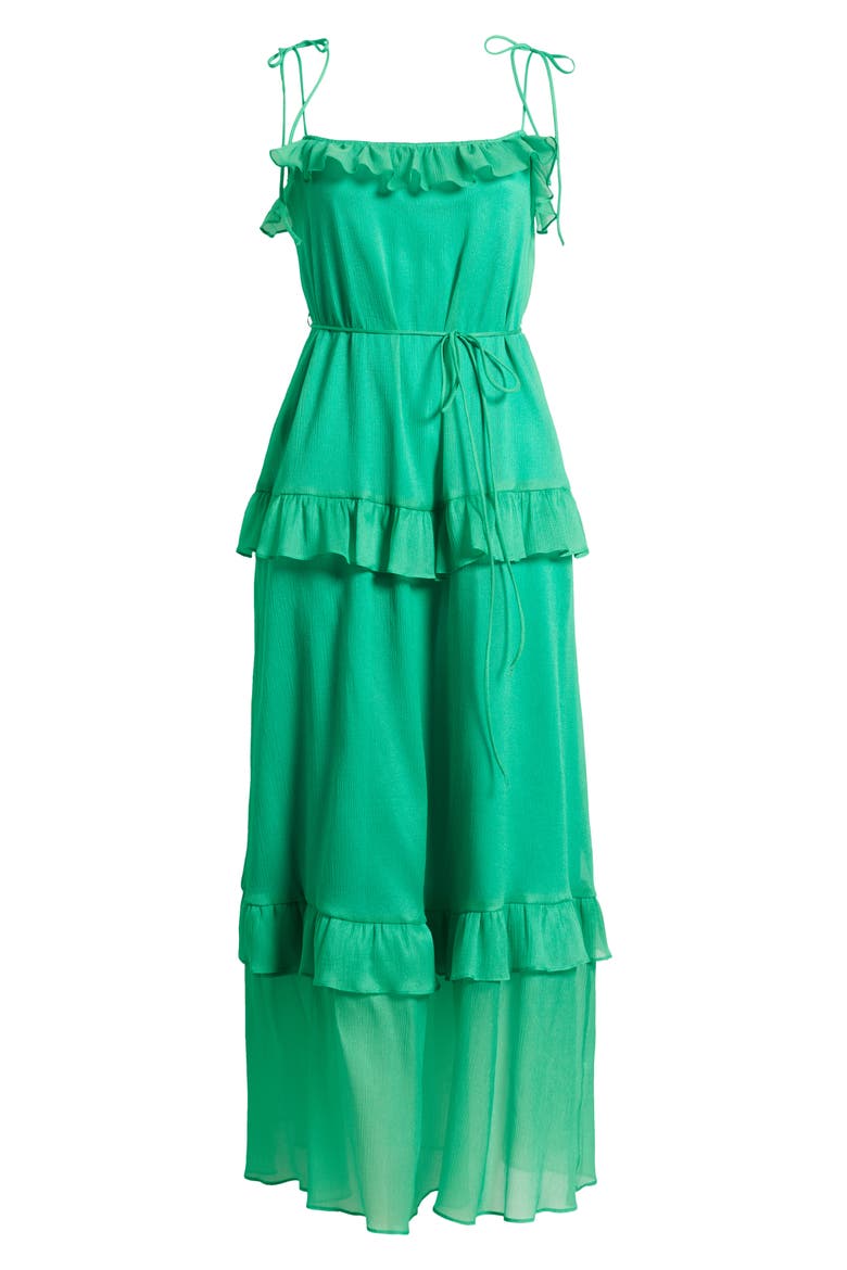Tie Strap Tiered Midi Dress, Alternate, color, GREEN