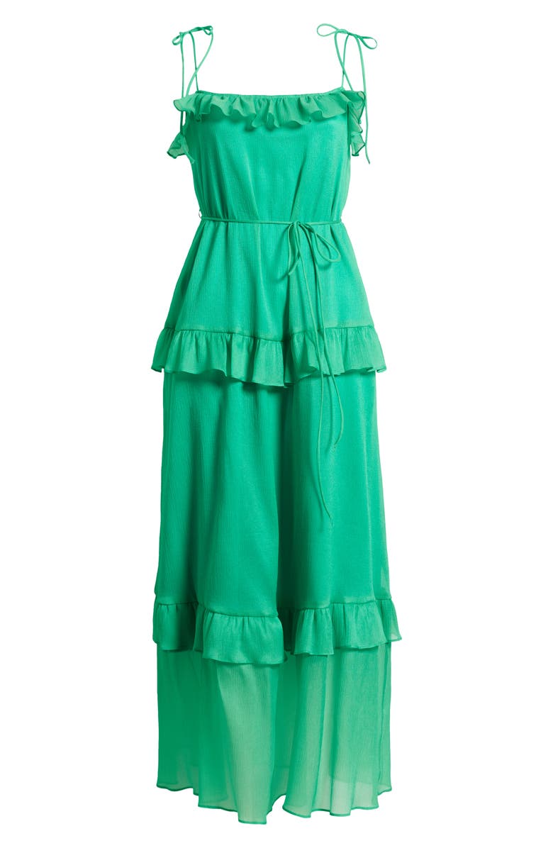Julia Jordan Tie Strap Tiered Midi Dress, Alternate, color, Green
