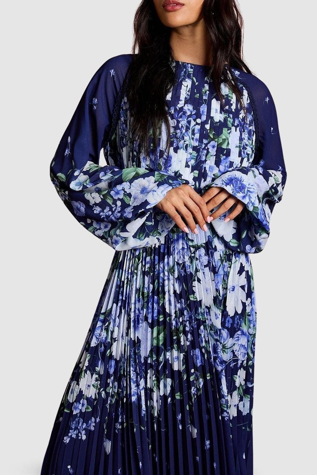 pleated georgette midi dress Pleated Georgette Smock Midi Dress