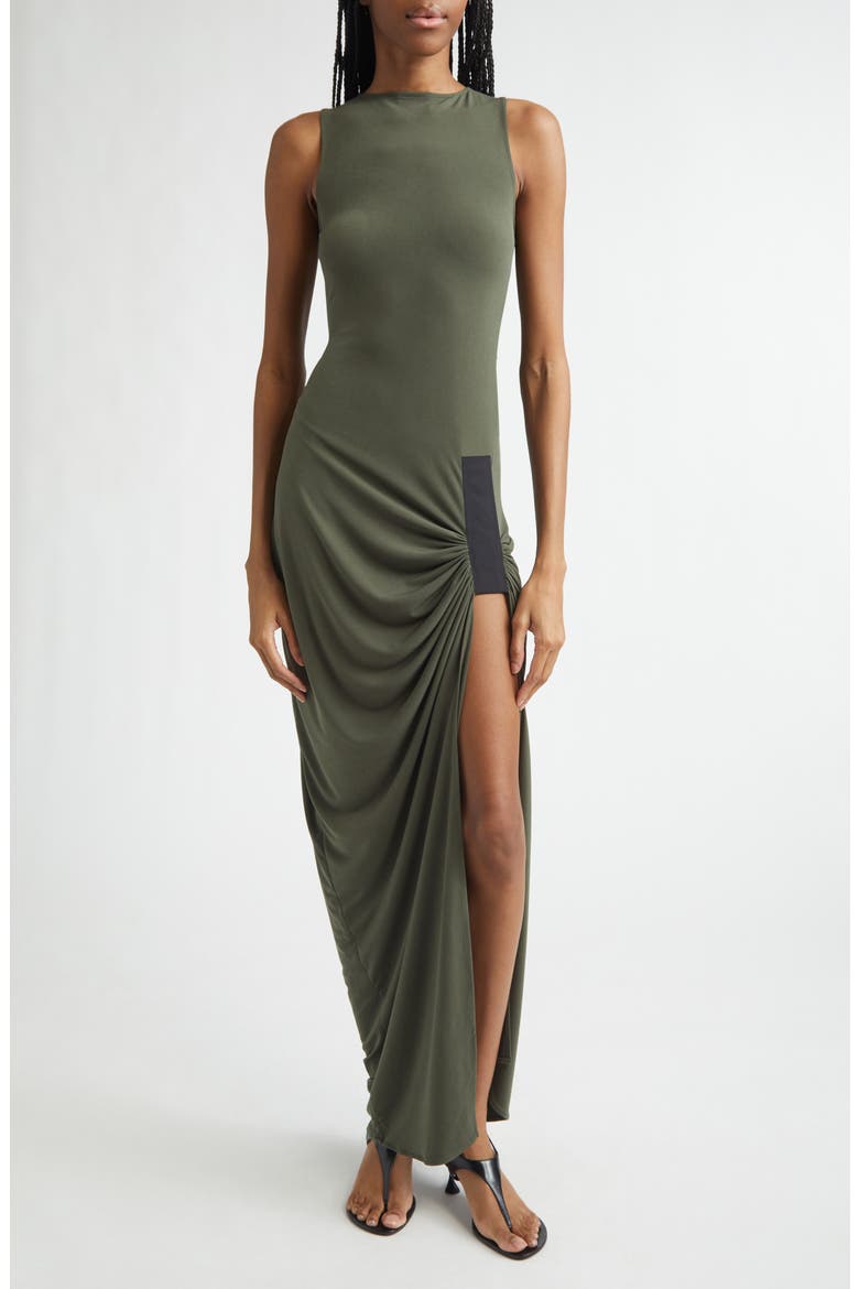 Ruched & Taped Suspended Maxi Dress, Main, color, GREEN GRN