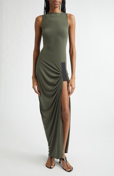 Ruched & Taped Suspended Maxi Dress