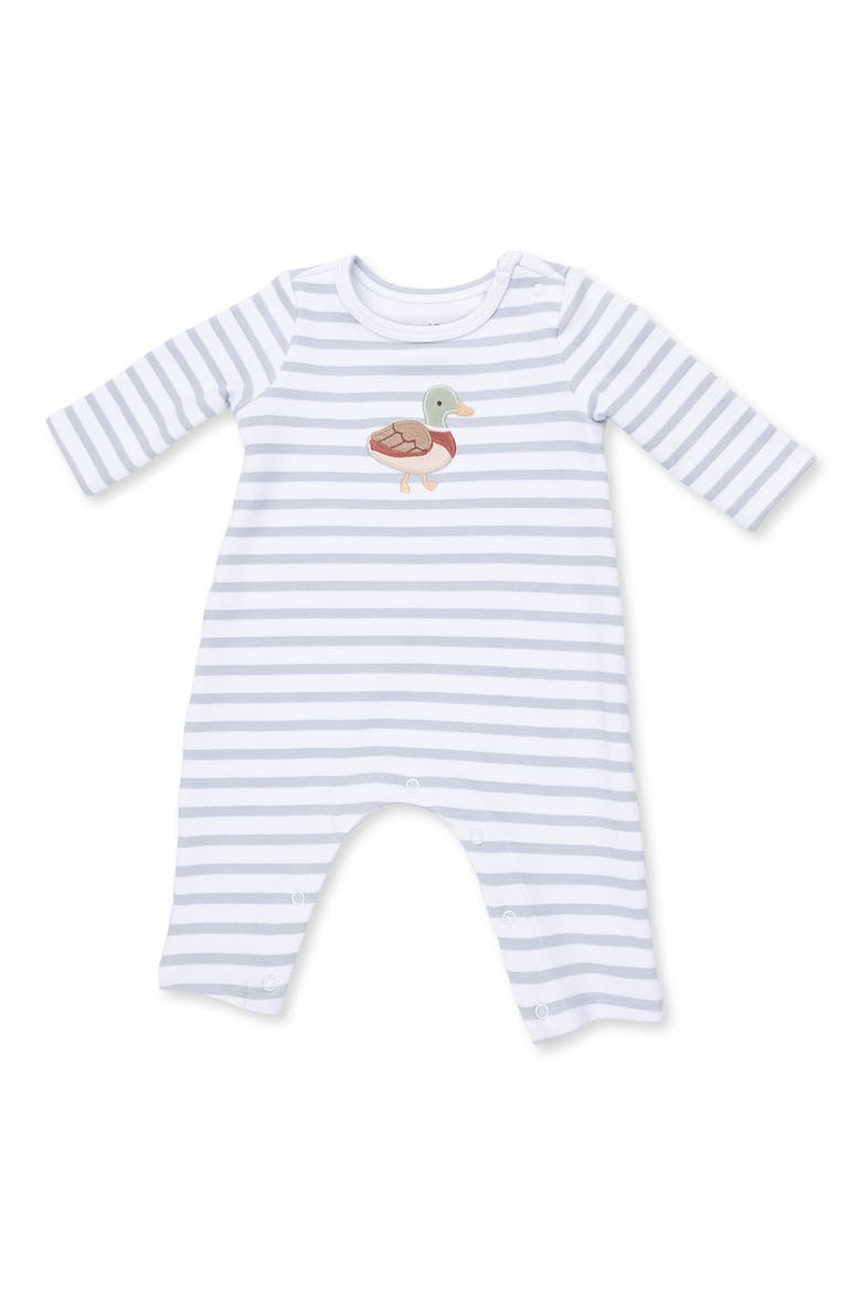 Mama Mallard Stretch Organic Cotton Romper, Main, color, BLUE WHITE