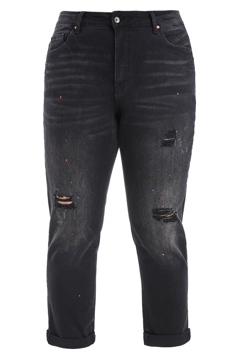 Painted High Waist Cuff Mom Jeans, Alternate, color, IRON BLACK