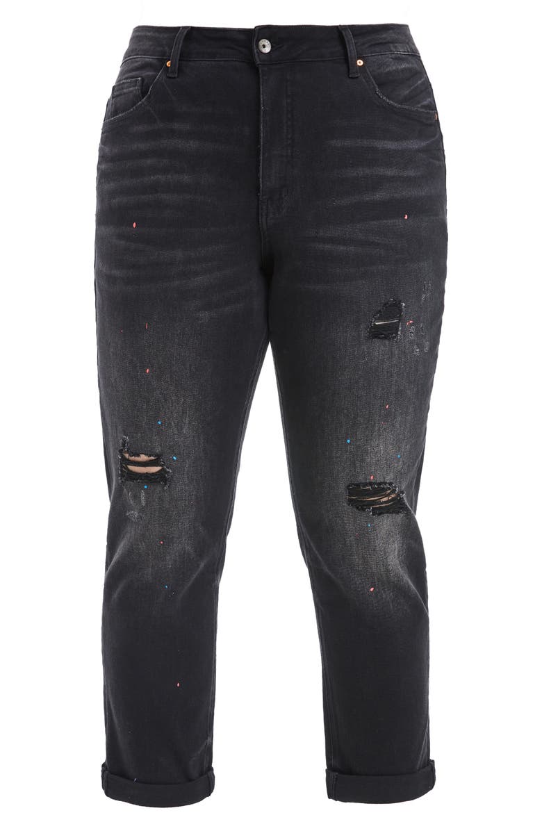 Bayeas Painted High Waist Cuff Mom Jeans, Alternate, color, Iron Black