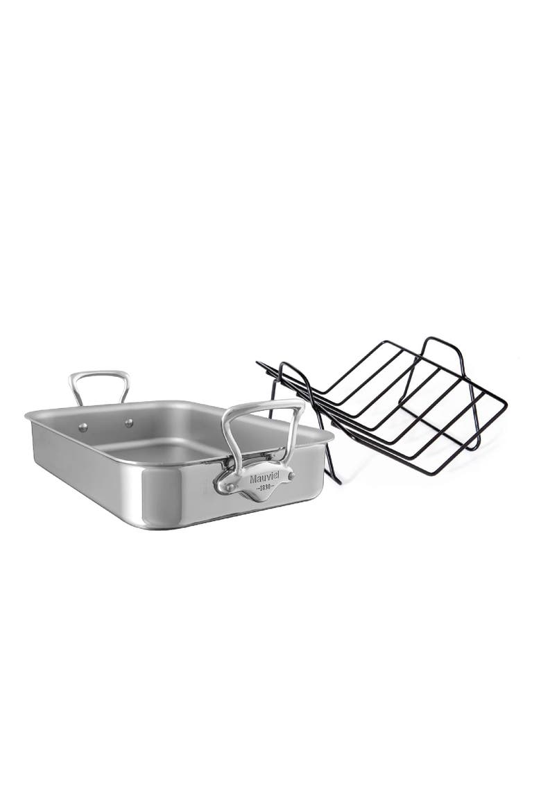 M'Cook 5-Ply Polished Stainless Steel Roasting Pan With Rack, And Cast Stainless Steel Handles, Main, color, Silver