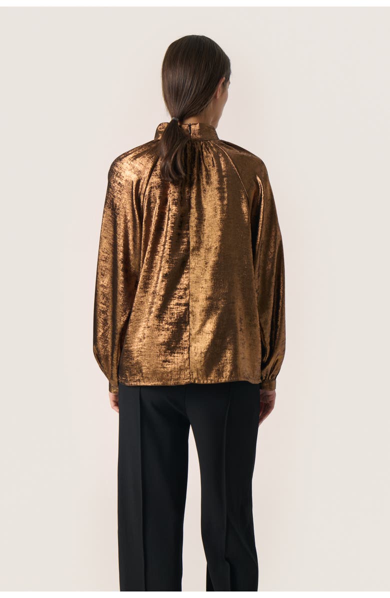Soaked in Luxury SLElvie Funnel Neck Metallic Blouse, Alternate, color, Copper