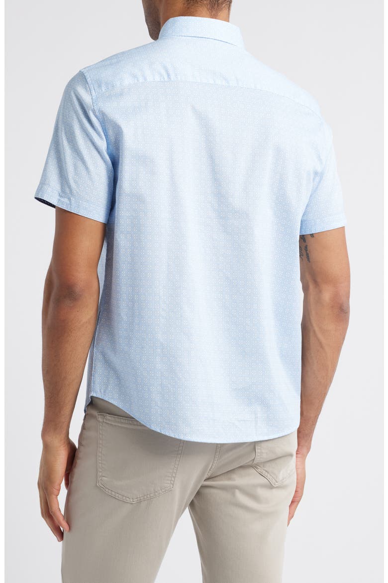 Airplane Print Short Sleeve Cotton Blend Button-Down Shirt, Alternate, color, LT BLUE