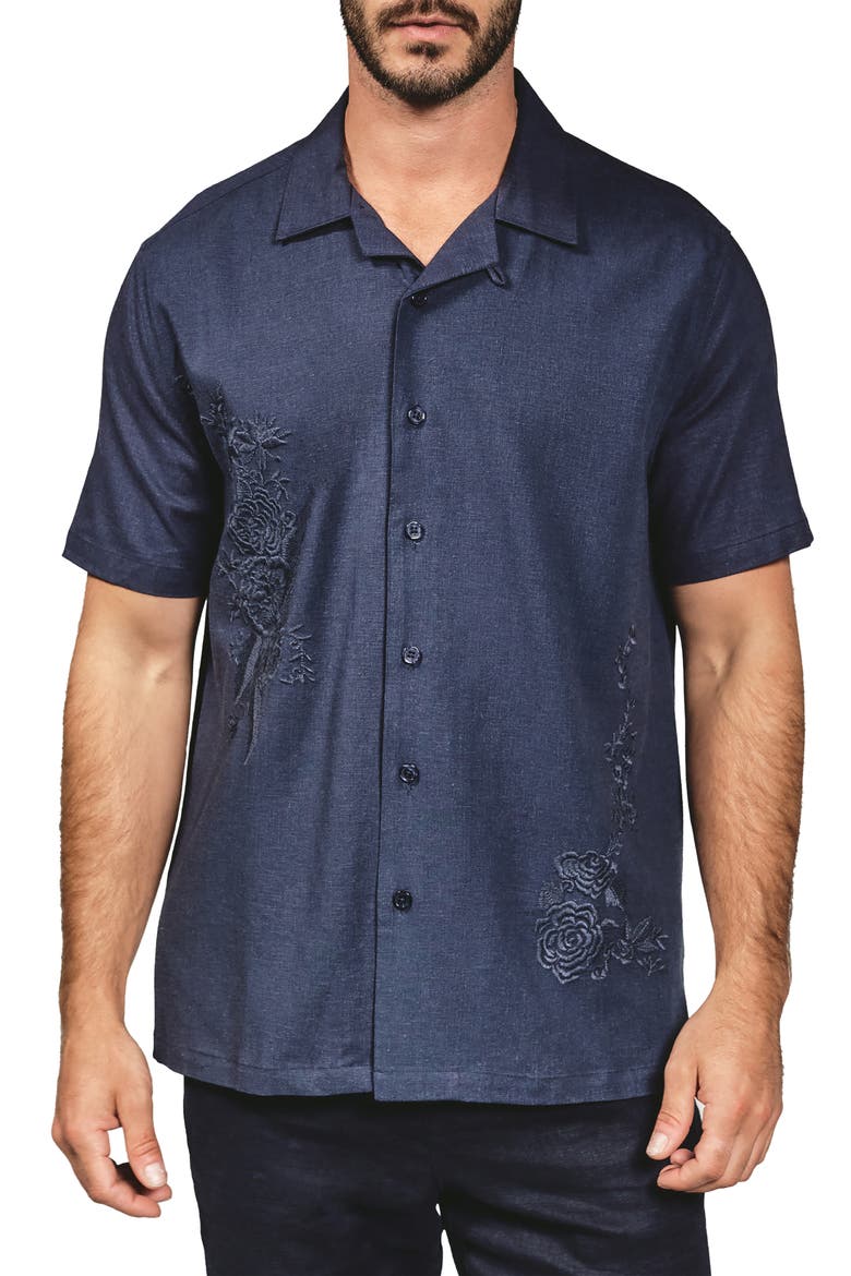 Marco Floral Embroidered Camp Shirt, Main, color, BLUE