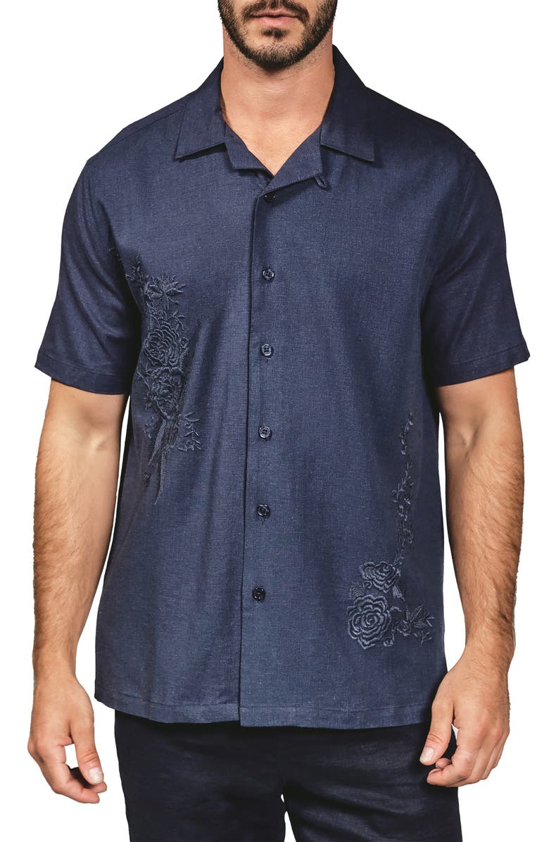 7 Diamonds Marco Floral Embroidered Camp Shirt, Main, color, 