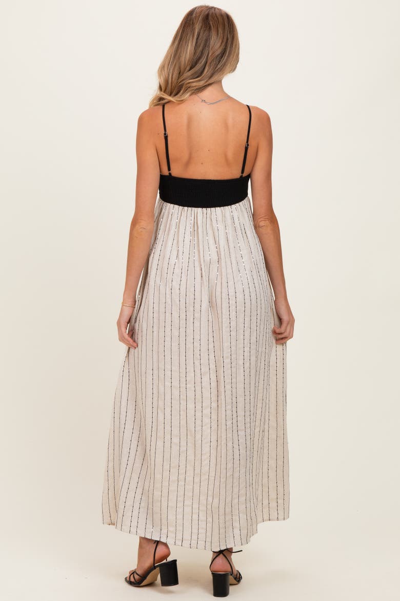 White Striped and Colorblock Maxi Dress, Alternate, color, Black
