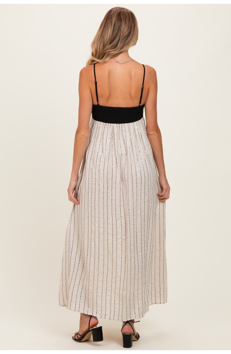 PinkBlush White Striped and Colorblock Maxi Dress, Alternate, color, Black