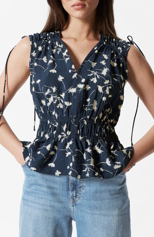 & Other Stories Drawstring Tie Shirred Waist Top In Blue