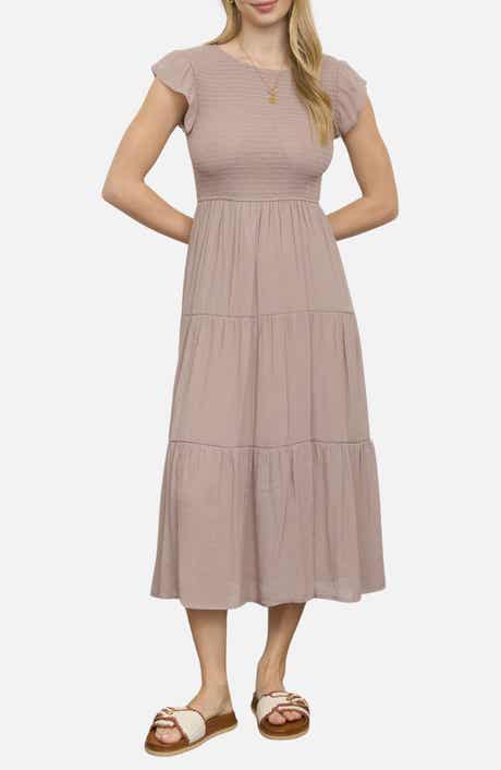 Blu Pepper Smocked Cap Sleeve Tiered Midi Dress