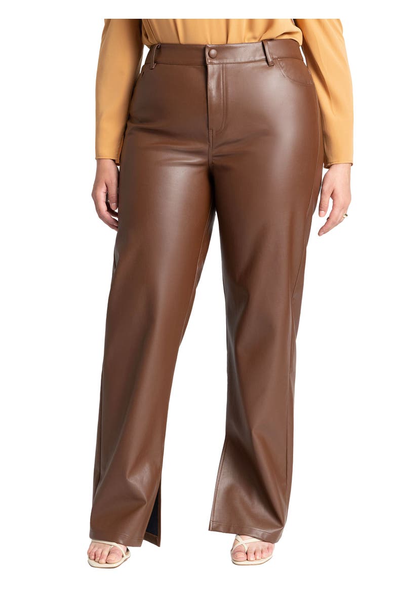 ELOQUII Slit Hem Faux Leather Pant, Main, color, Rocky Road