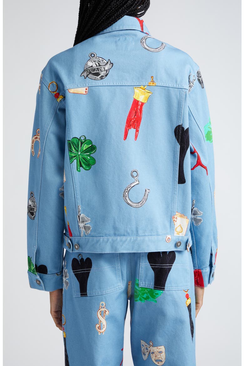 Gender Inclusive Charm Print Denim Jacket, Alternate, color, BLUE