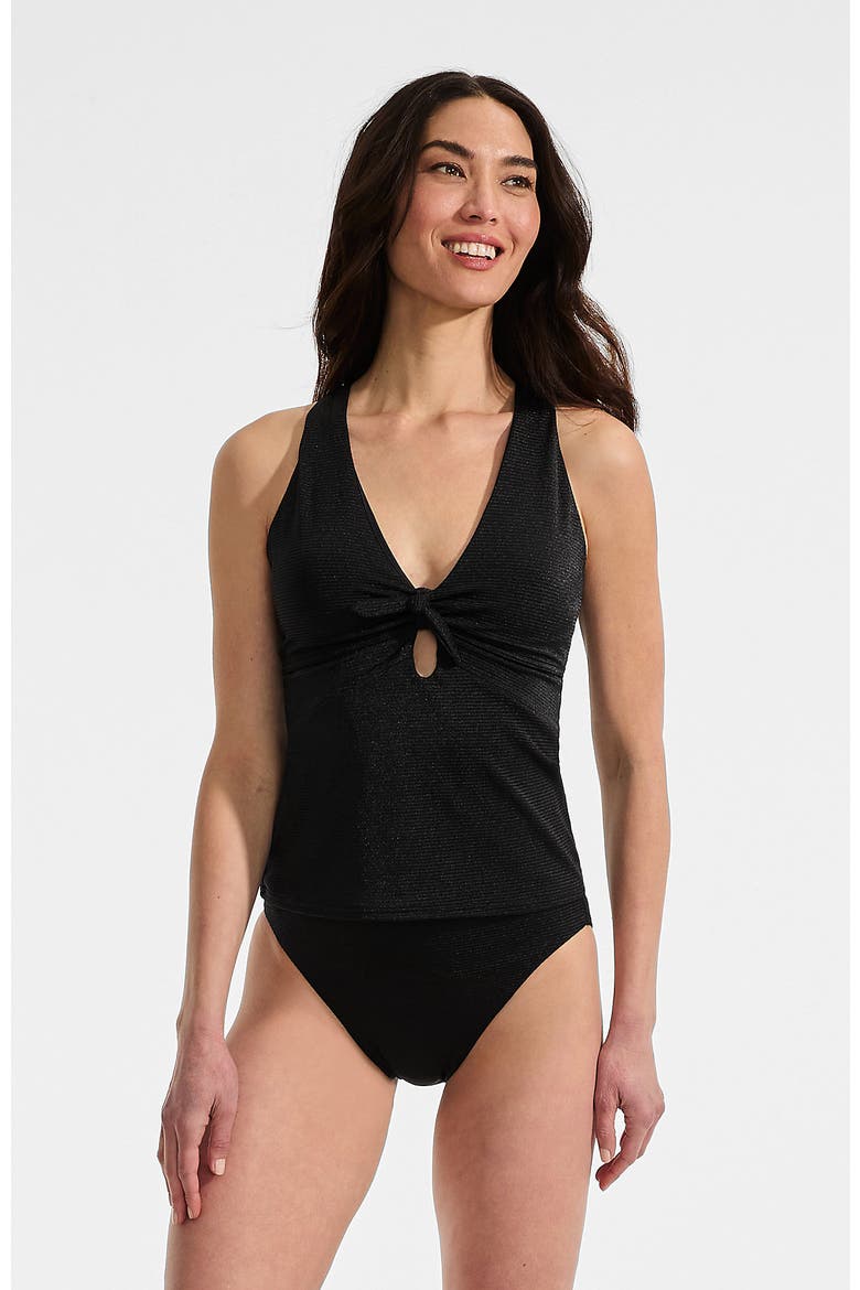 Shine Ribbed Tankini Top and High Waisted Bottom Swimsuit Set, Main, color, Black Ottoman