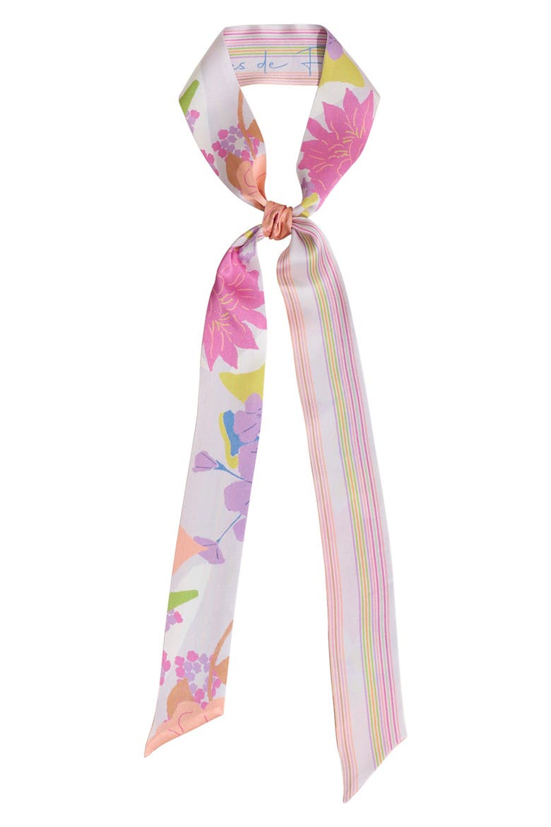 Frida Garden Print Skinny Silk Scarf, Main, color, PINK