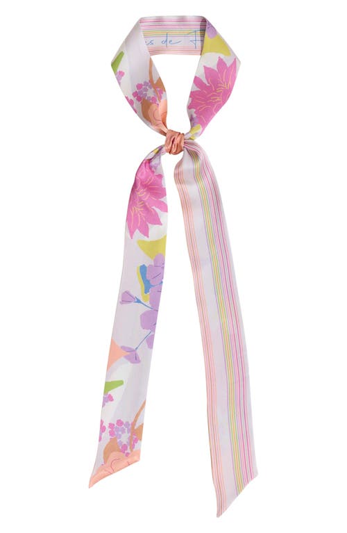 Lost Pattern Frida Garden Print Skinny Silk Scarf In Pink