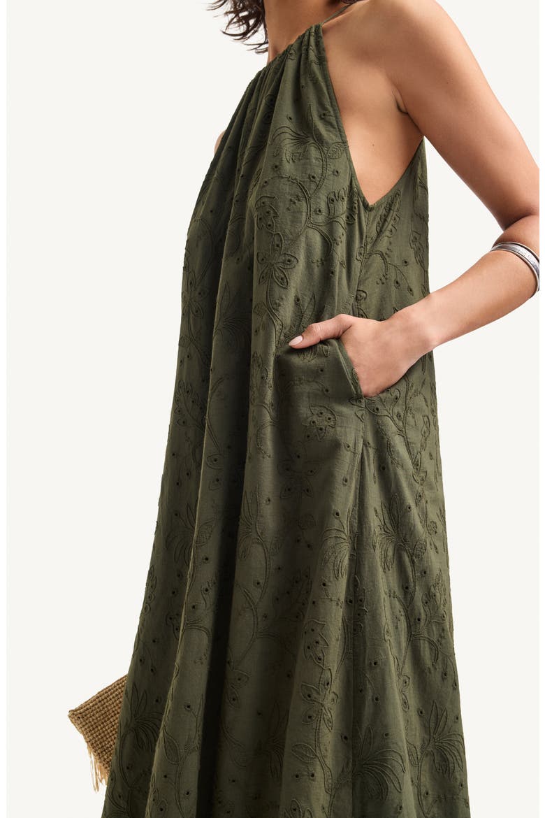 Alora Embroidered Organic Cotton Cover-Up Maxi Dress, Alternate, color, OLIVE
