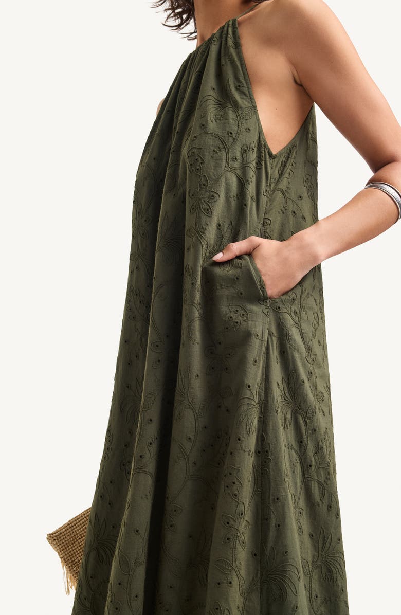 Vitamin A<sup>®</sup> Alora Embroidered Organic Cotton Cover-Up Maxi Dress, Alternate, color, Olive