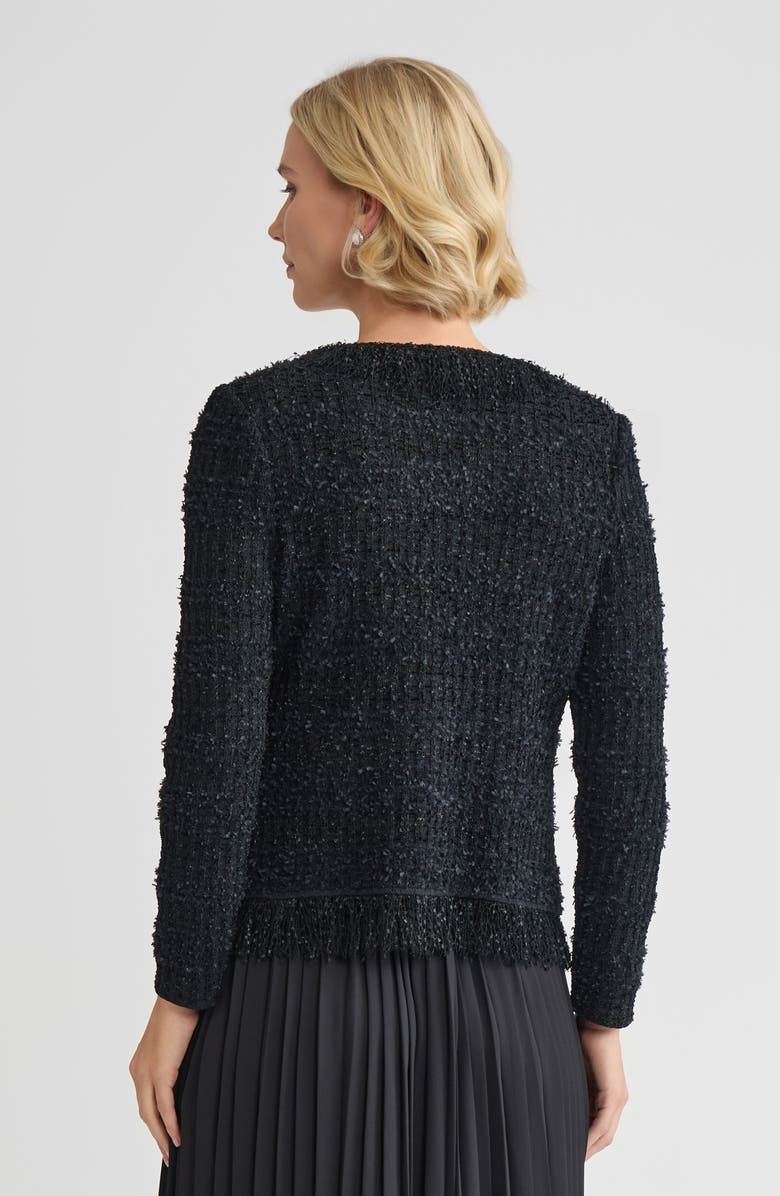 Misook Tailored Eyelash Fringe Trim Knit Jacket, Alternate, color, Black