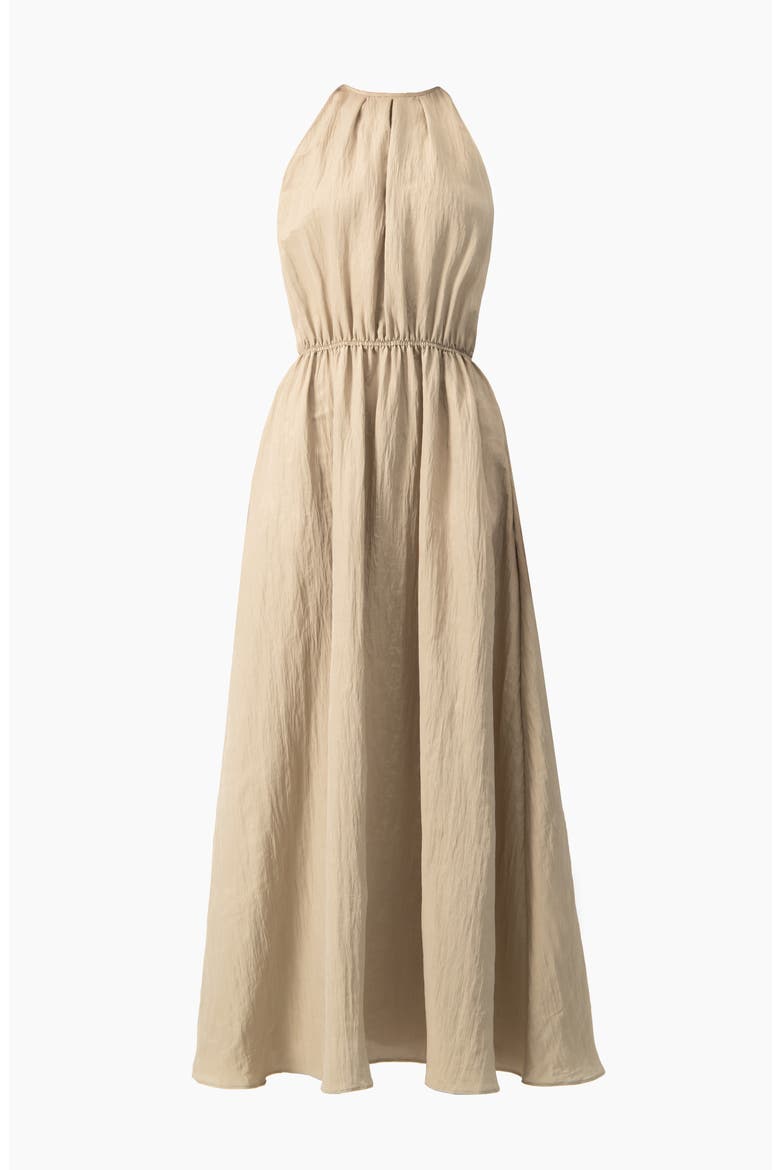 Sleeveless Crinkle Halter Maxi Dress with Cinched Waist A-Line, Alternate, color, Sand