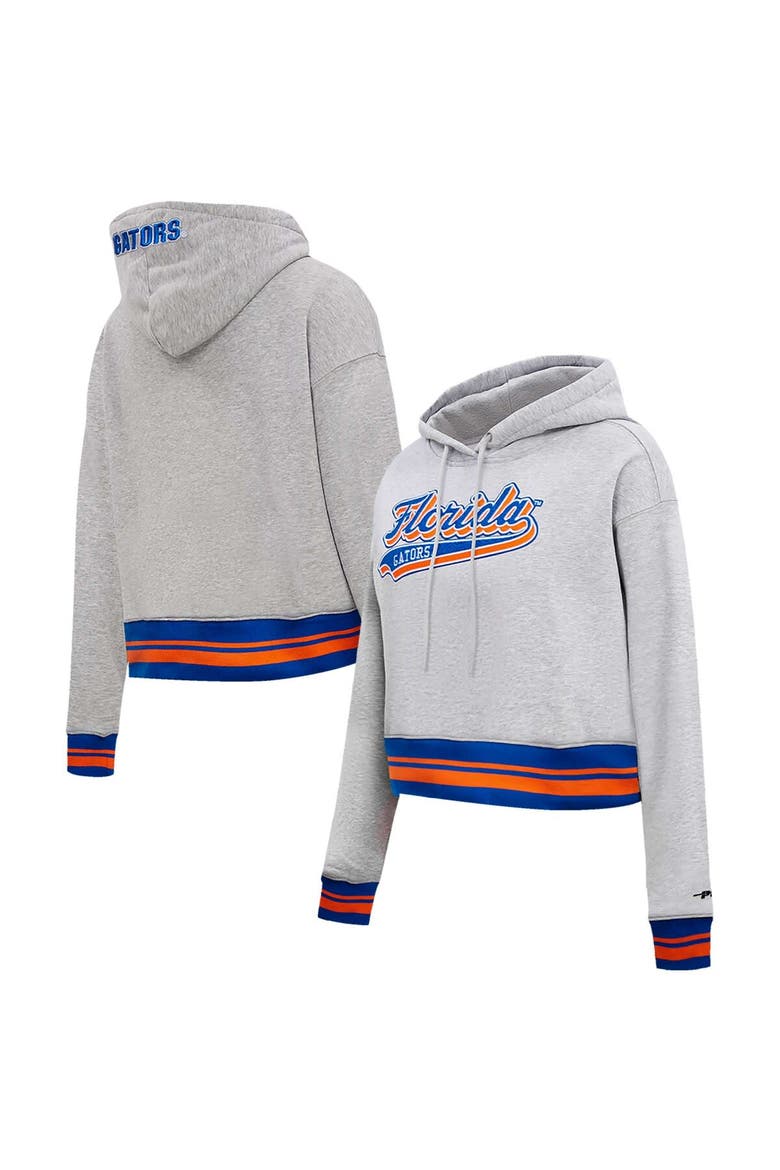 Women's Pro Standard Heather Gray Florida Gators Script Tail Fleece Cropped Pullover Hoodie, Main, color, Heather Gray