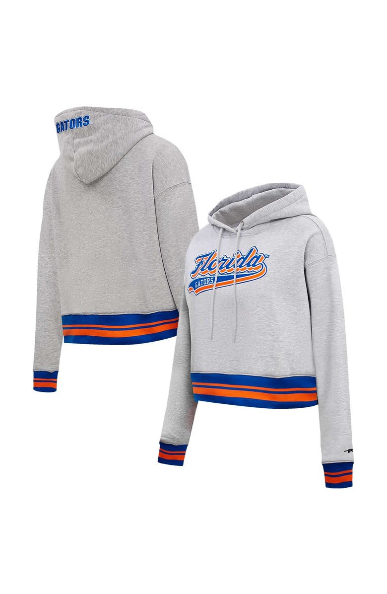 PRO STANDARD Women's Pro Standard Heather Gray Florida Gators Script Tail Fleece Cropped Pullover Hoodie, Main, color, Heather Gray