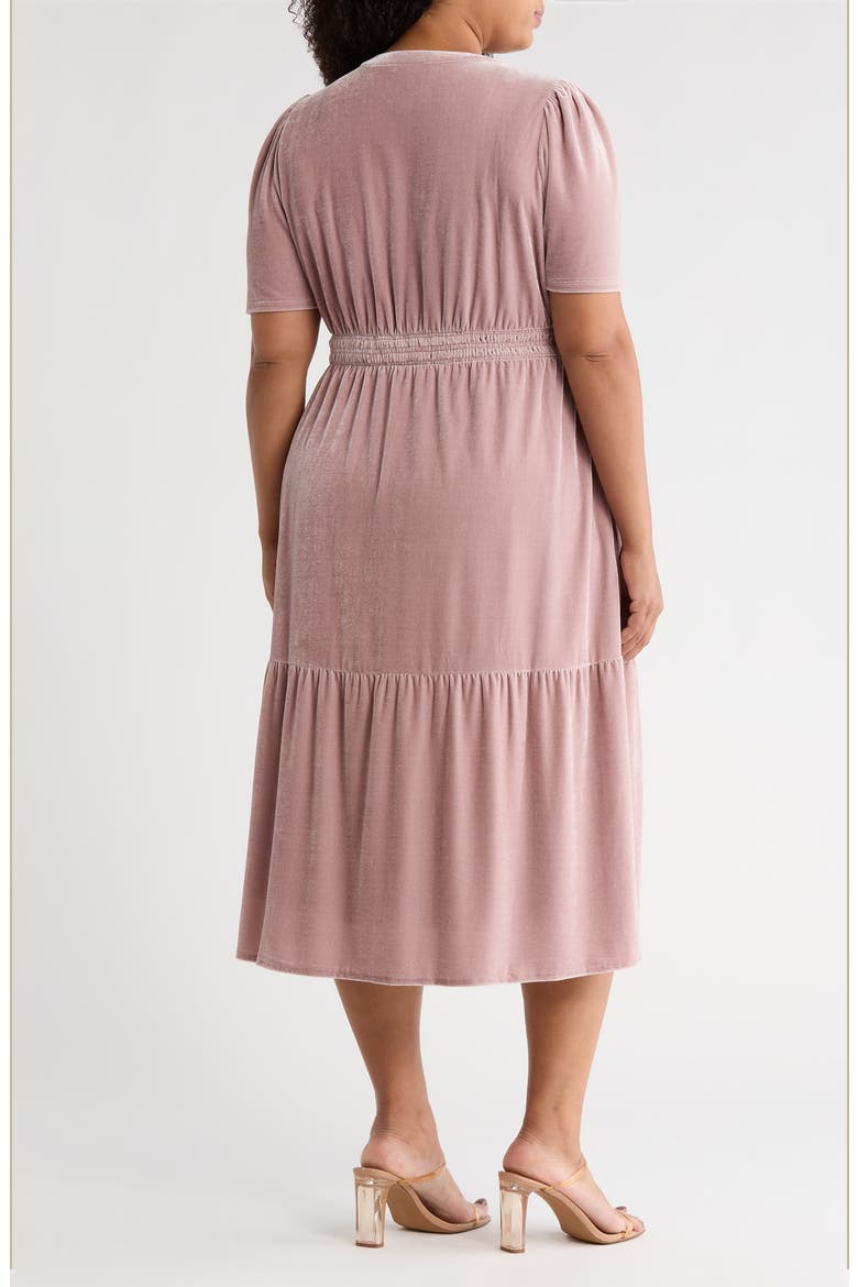 Tiered Velour Midi Dress, Alternate, color, PINK TIMBER