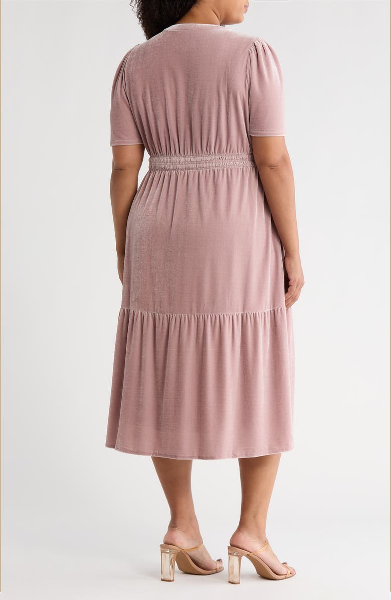 Caslon<sup>®</sup> Tiered Velour Midi Dress, Alternate, color, Pink Timber