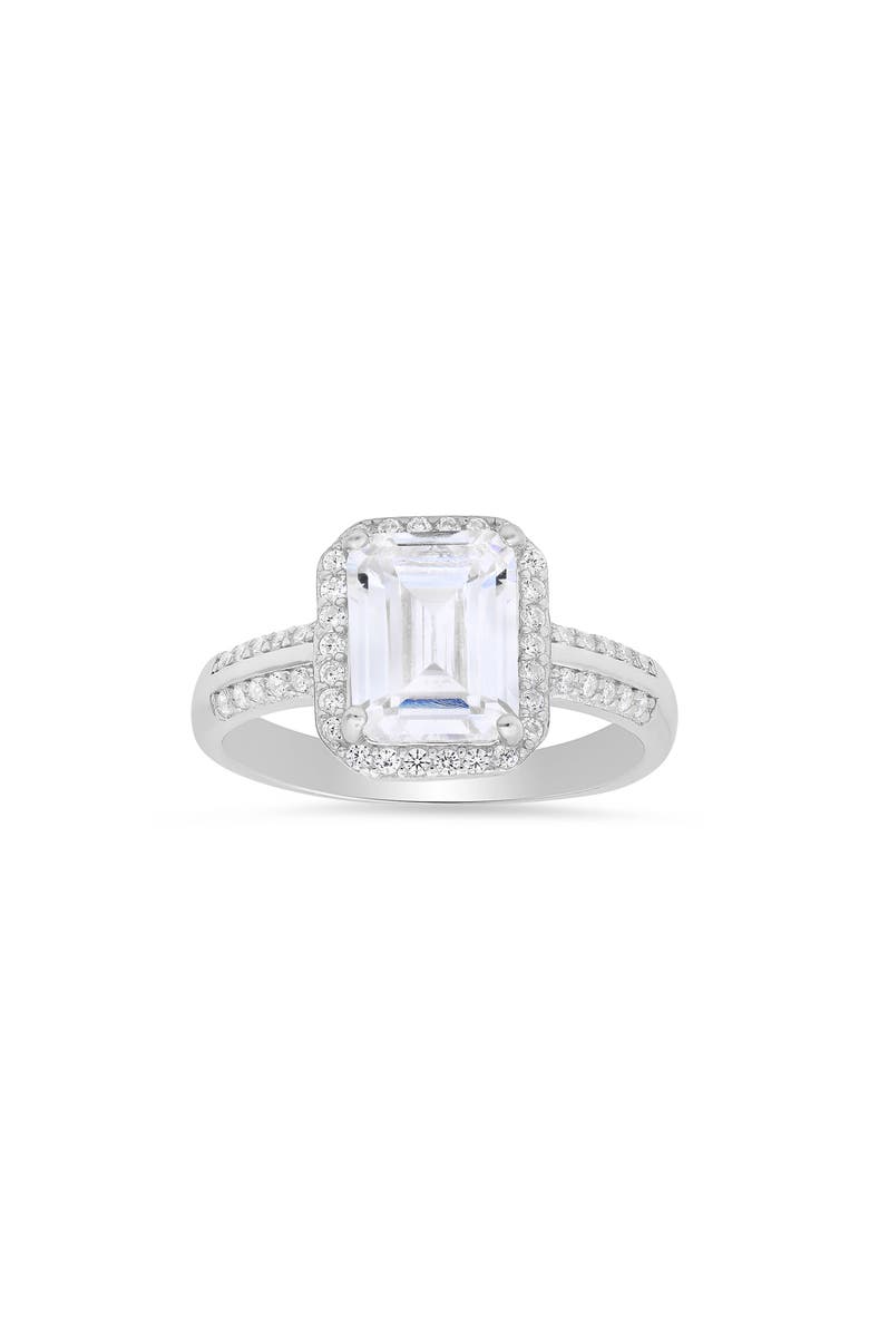 Queen Jewels Sterling Silver Emerald Cut CZ Ring, Main, color, Silver