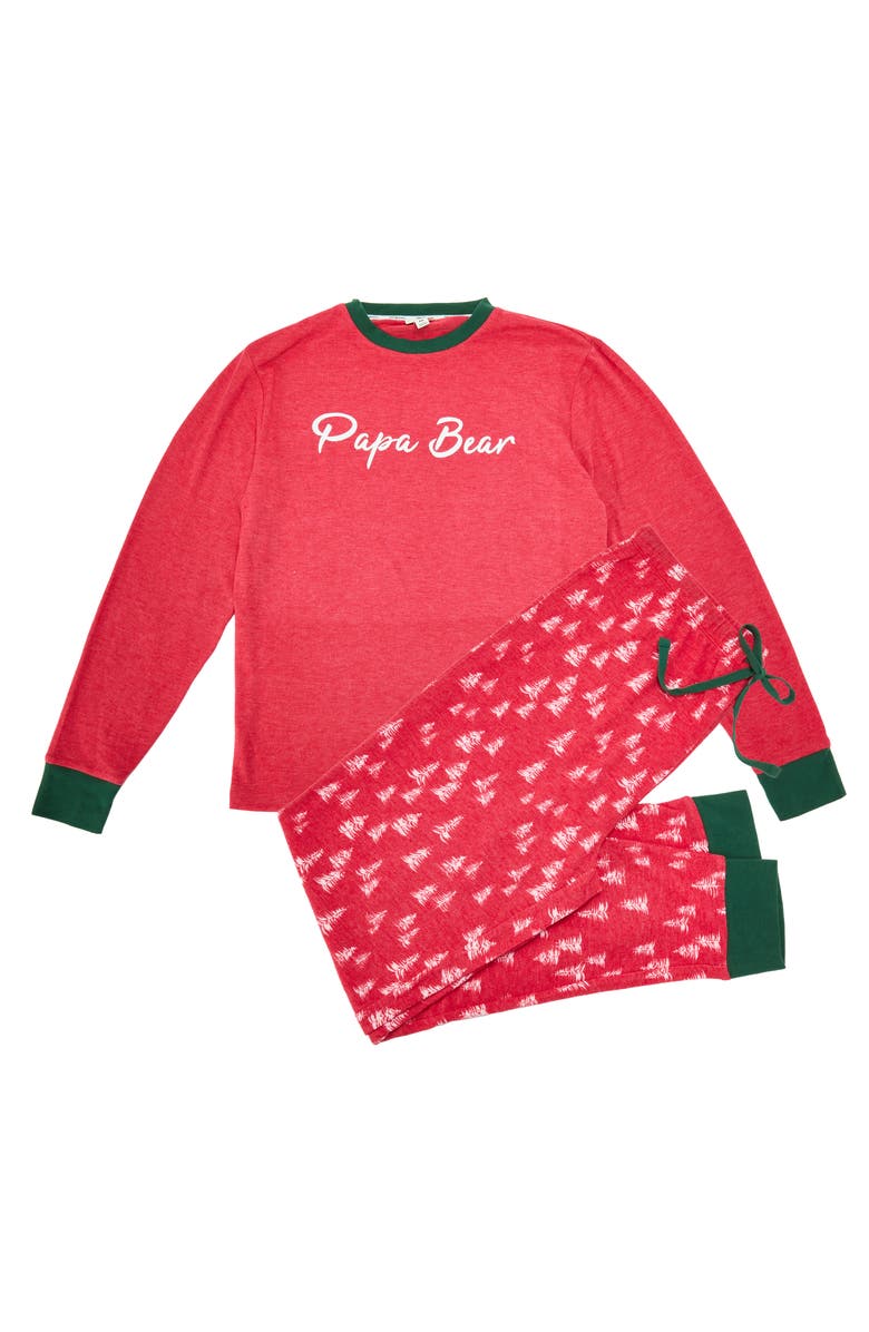 DEARFOAMS 2 Piece Papa Bear Holiday Pajama Set, Main, color, Red