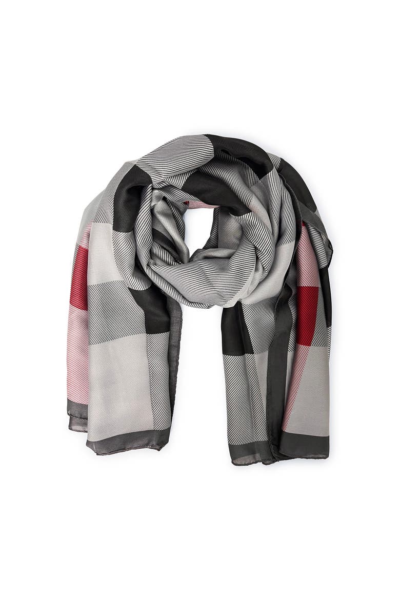 Checkered & Trimmed Ultrasoft Lightweight Scarf, Alternate, color, Grey/Red