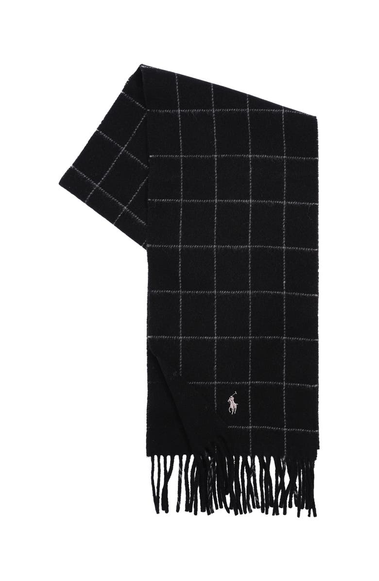 Polo Ralph Lauren Reversible Windowpane Scarf, Main, color, Black/Grey