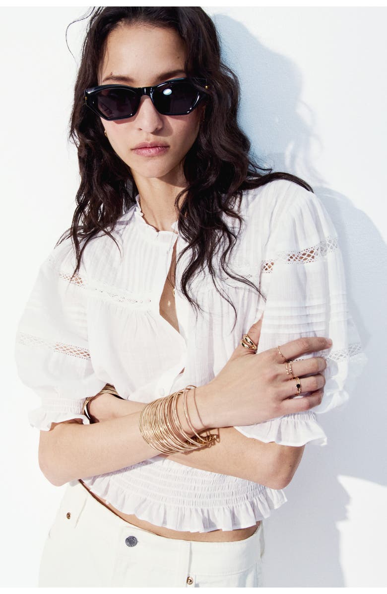 H&M Pintucked cotton blouse, Alternate, color, White
