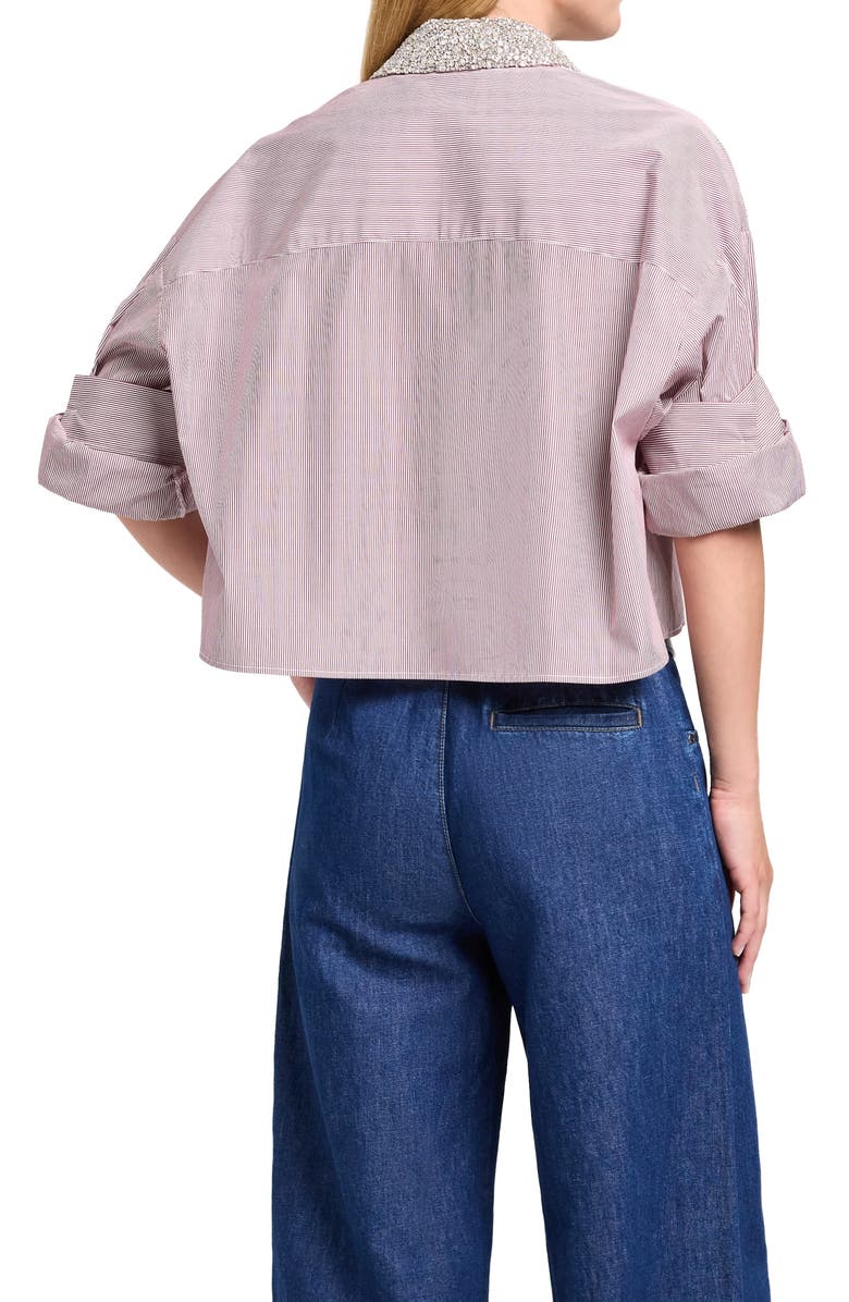 TWP Next Ex with Crystal Collar Cotton Button-Up Shirt, Alternate, color, White / Wine