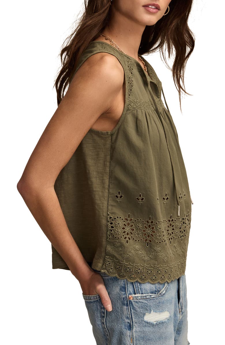 Lucky Brand Eyelet Embroidered Cotton Tank, Alternate, color, Dusty Olive