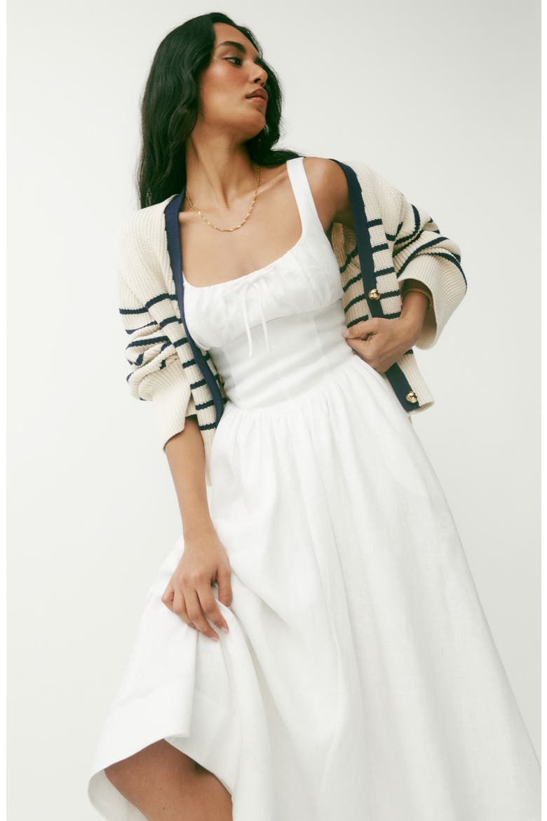 reformation balia linen dress Sleeveless Basque Waist Midi 49 length (size 8) Hidden back Reformation Women's Balia Linen Dress