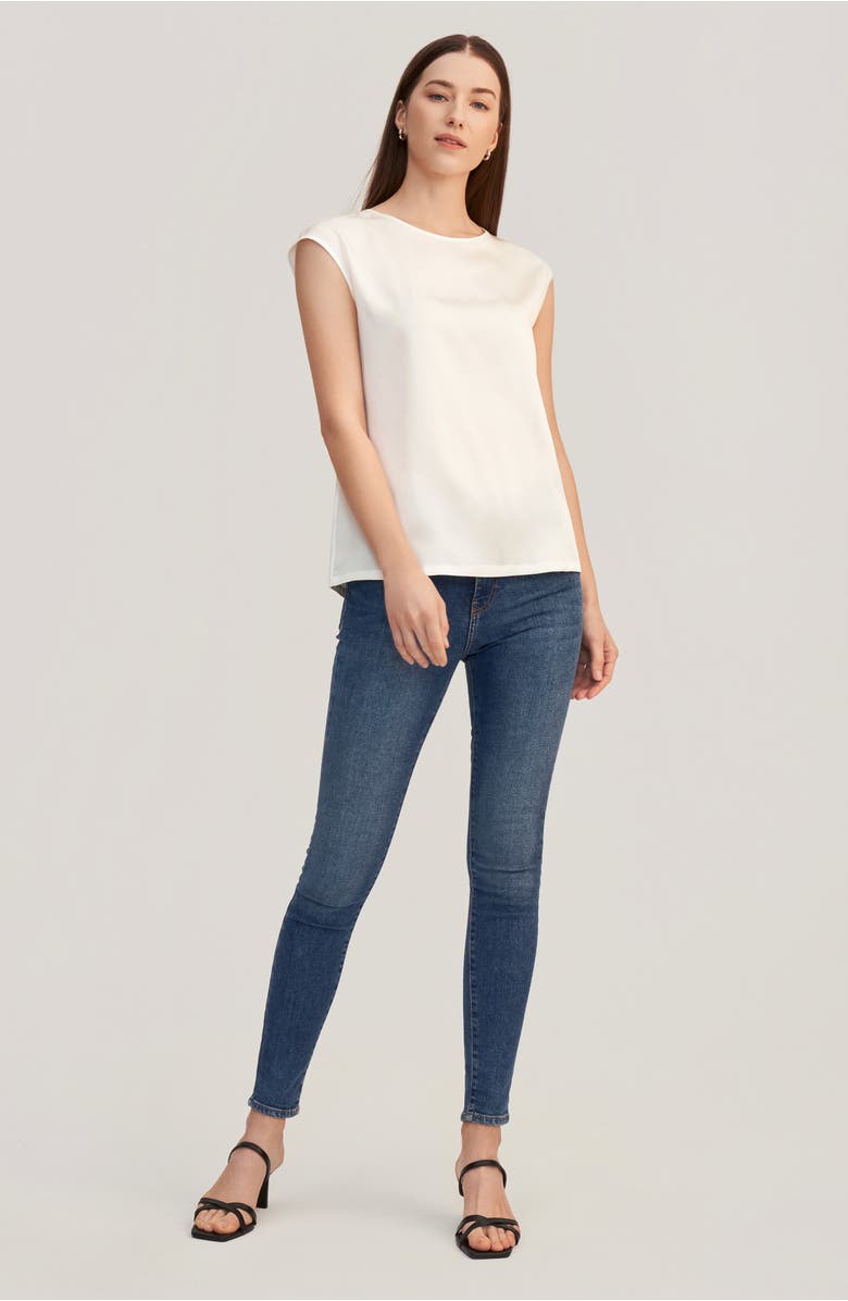 Lilysilk Women's Basic Cap Sleeves Silk Tee, Alternate, color, Natural White