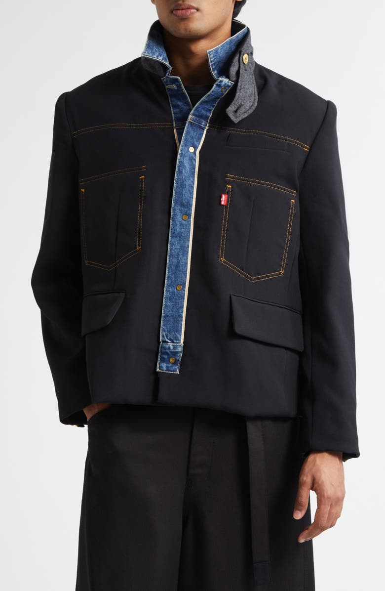 Sacai Gender Inclusive Levi's<sup>®</sup> Denim x Matelassé Twill Reversible Jacket, Alternate, color, Black/ Blue