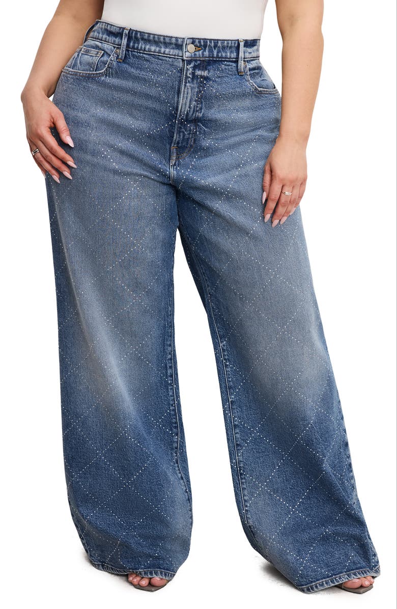 Good American Good Ease Relaxed Wide Leg Jeans, Main, color, 